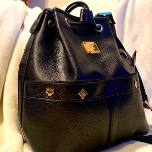 Authentic MCM Crossbody Bucket Bag - Black Pebble Grain Leather